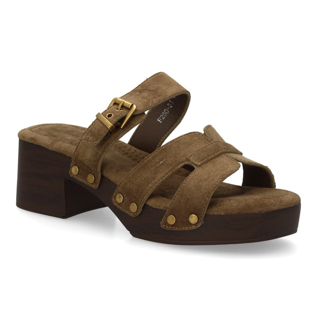Sandalia verde madera tachuelas mujer