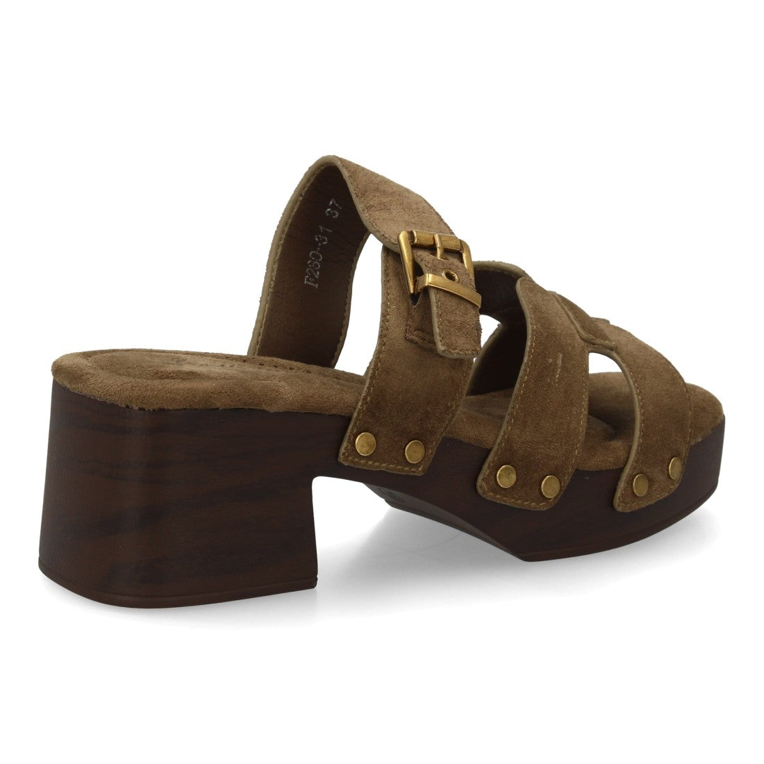Sandalia verde madera tachuelas mujer