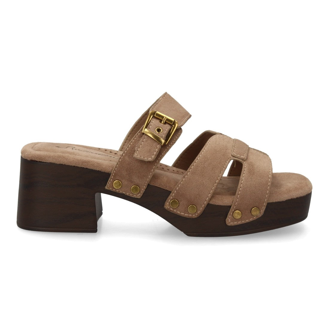 Sandalia kaki multitiras madera mujer