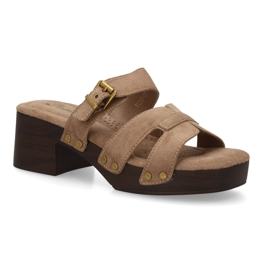 Sandalia kaki multitiras madera mujer