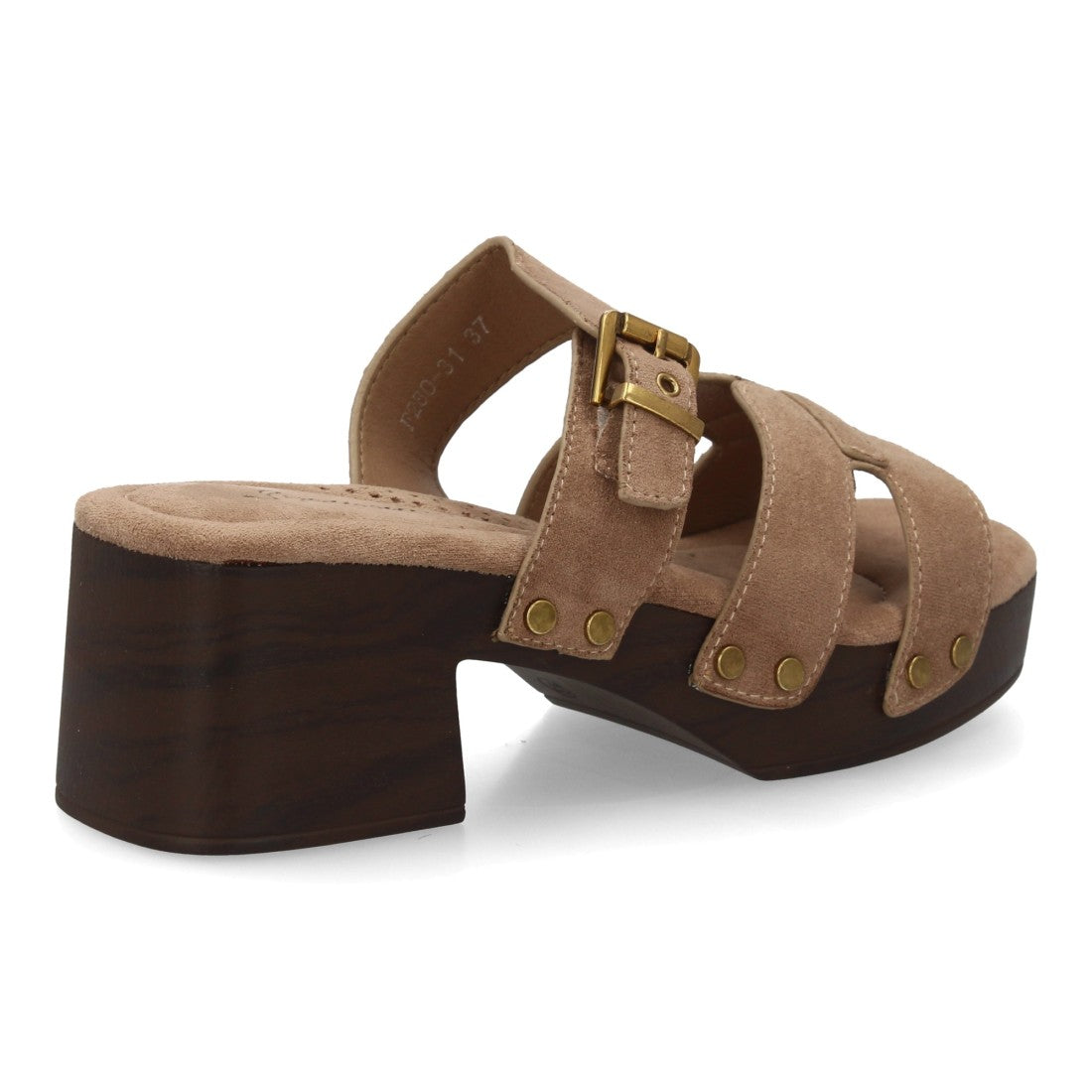 Sandalia kaki multitiras madera mujer