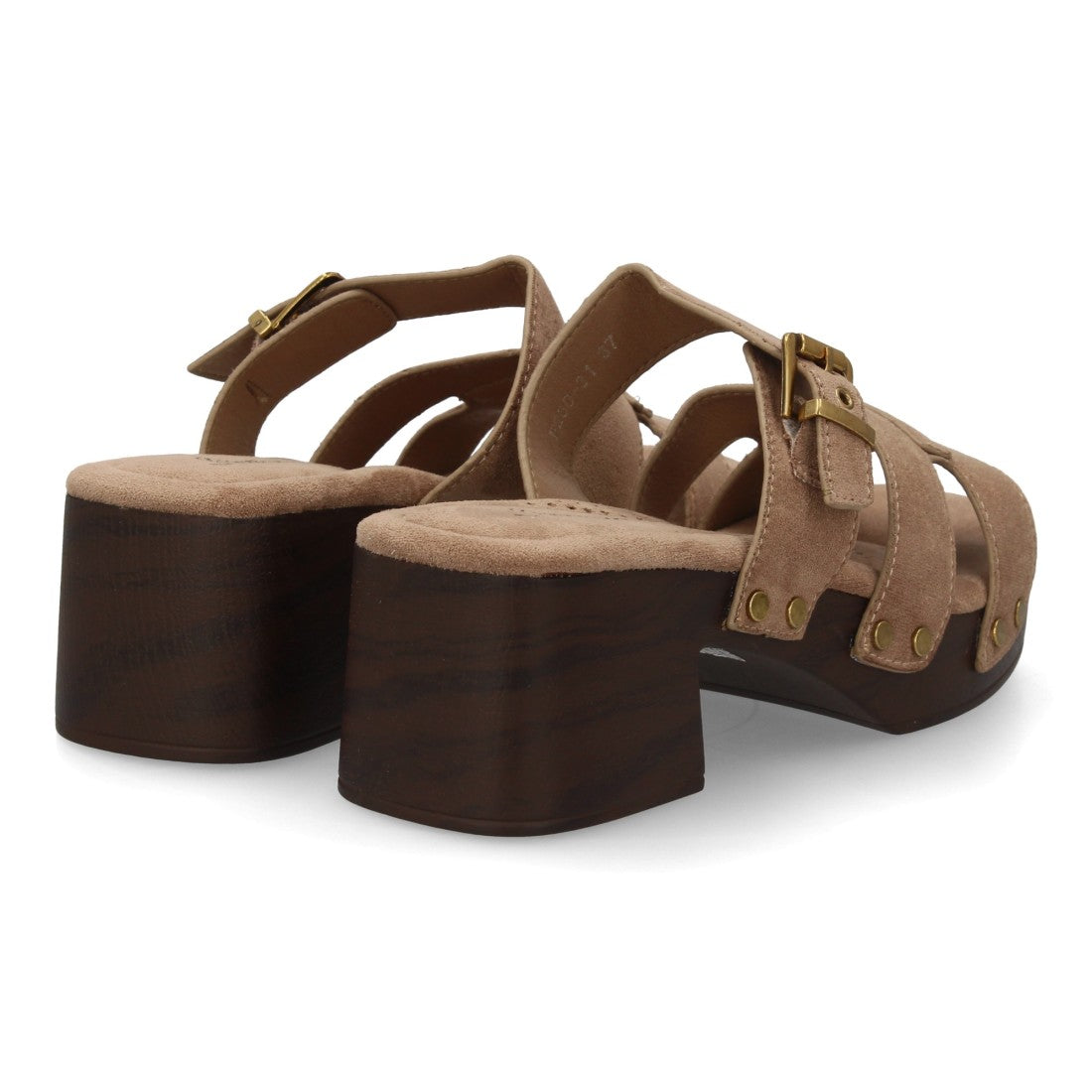 Sandalia kaki multitiras madera mujer