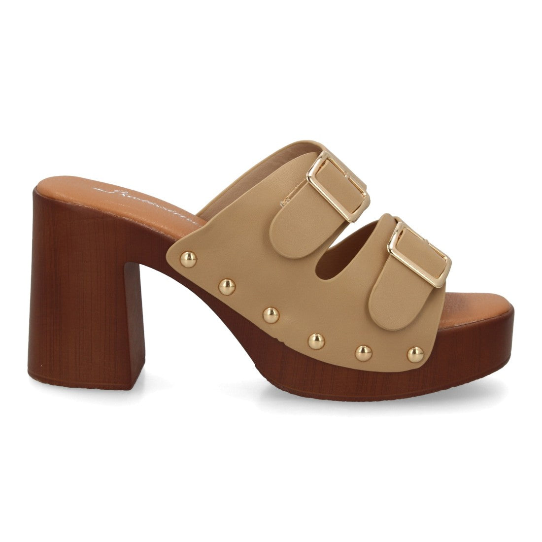 Zueco apricot tacón madera hebillas mujer