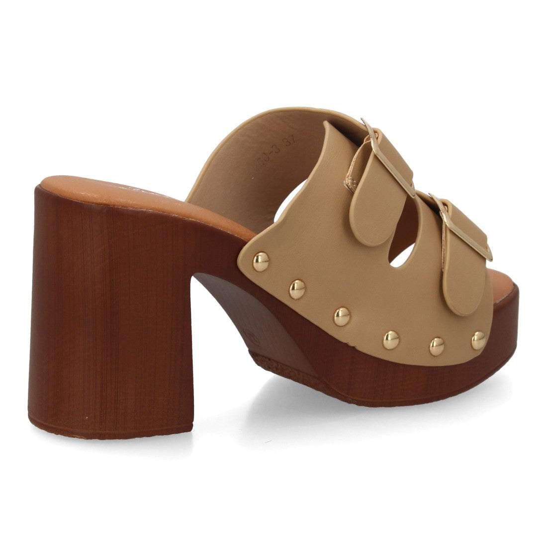 Zueco apricot tacón madera hebillas mujer