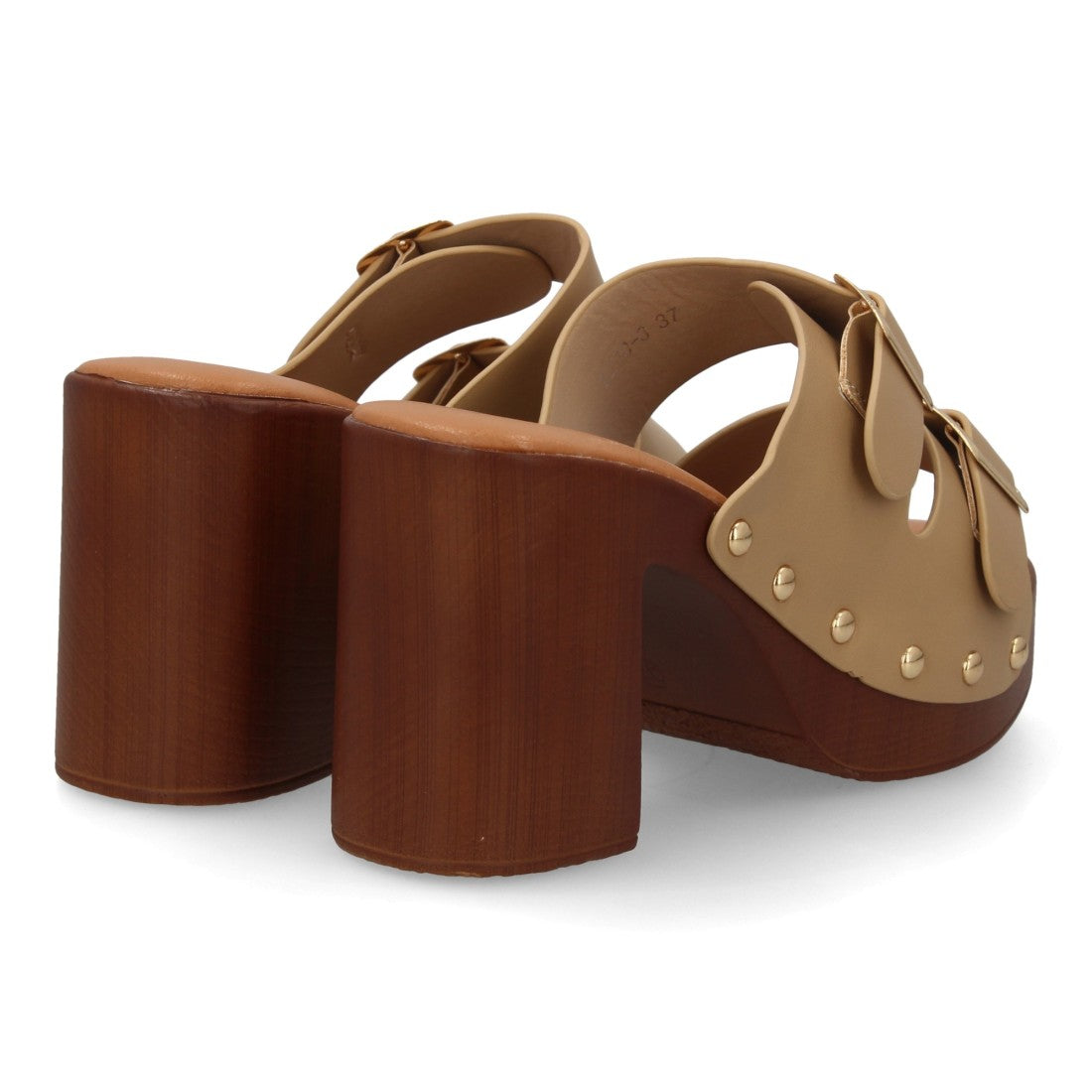 Zueco apricot tacón madera hebillas mujer