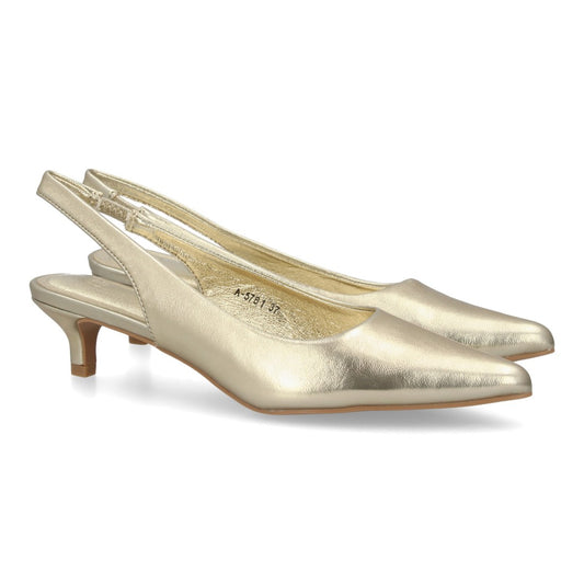 zapato slingback oro metalizado tacon bajo