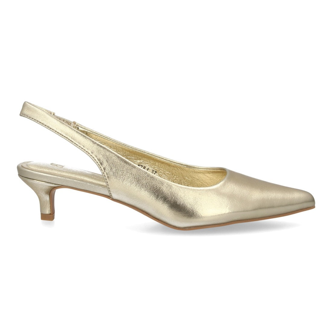 zapato slingback oro metalizado tacon bajo