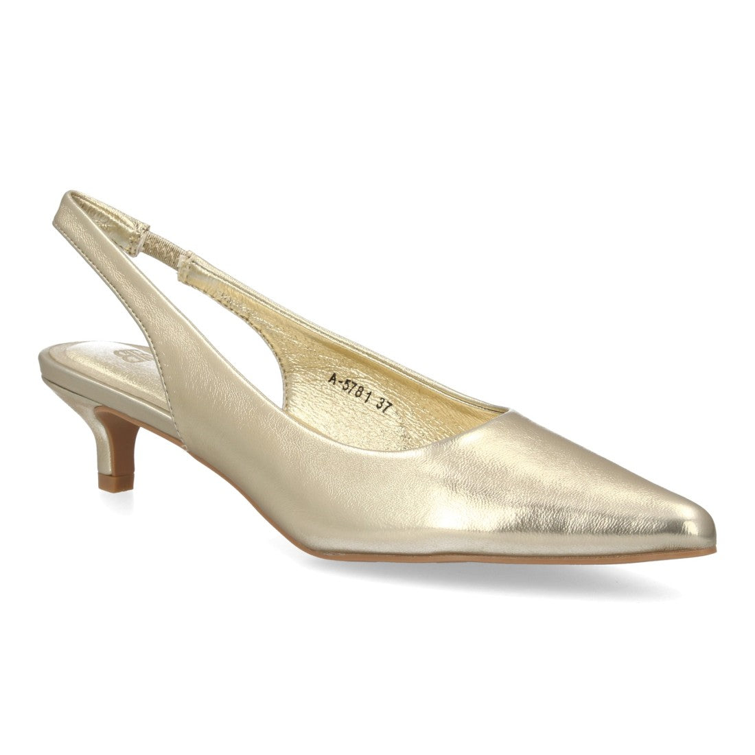 zapato slingback oro metalizado tacon bajo