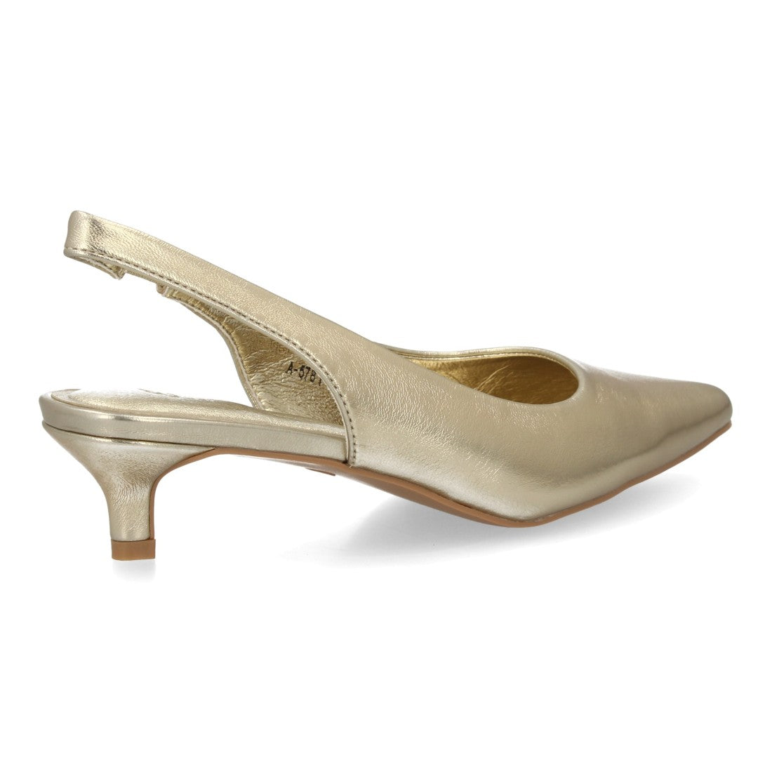 zapato slingback oro metalizado tacon bajo