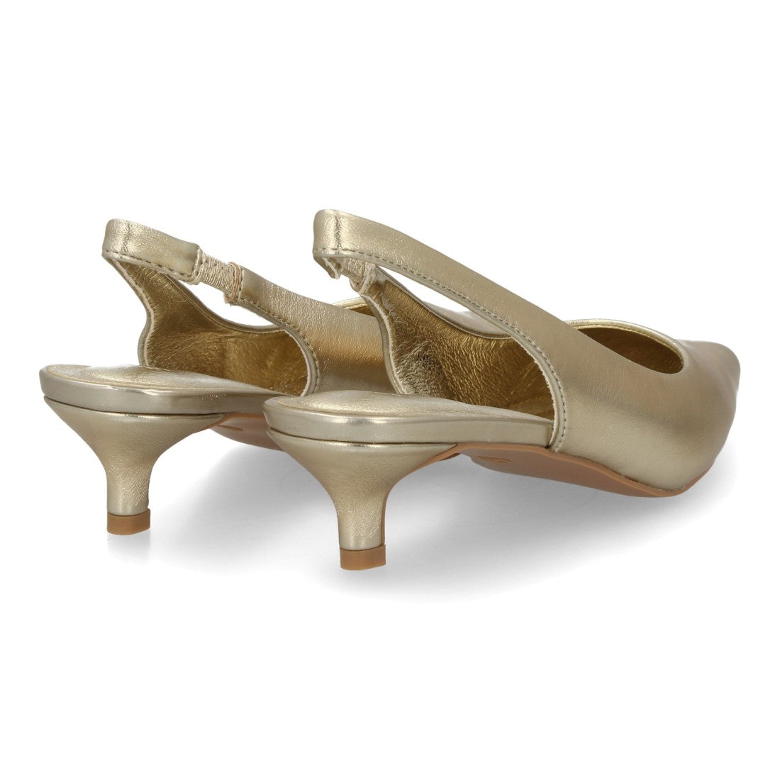 zapato slingback oro metalizado tacon bajo