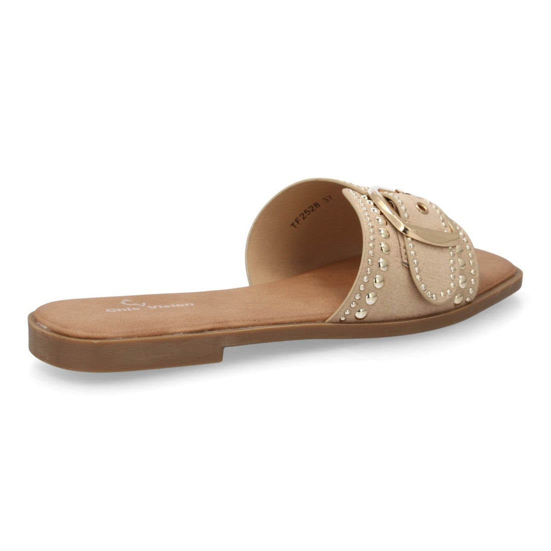 Sandalia plana beige mujer con diseño de tiras entrelazadas.