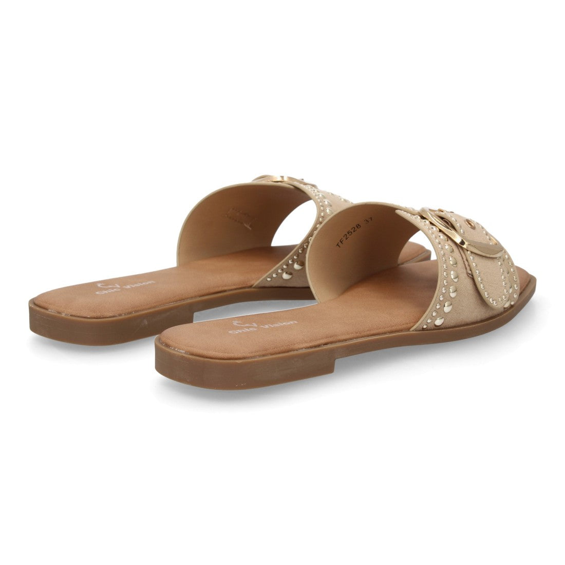 Sandalia plana beige mujer con diseño de tiras entrelazadas.