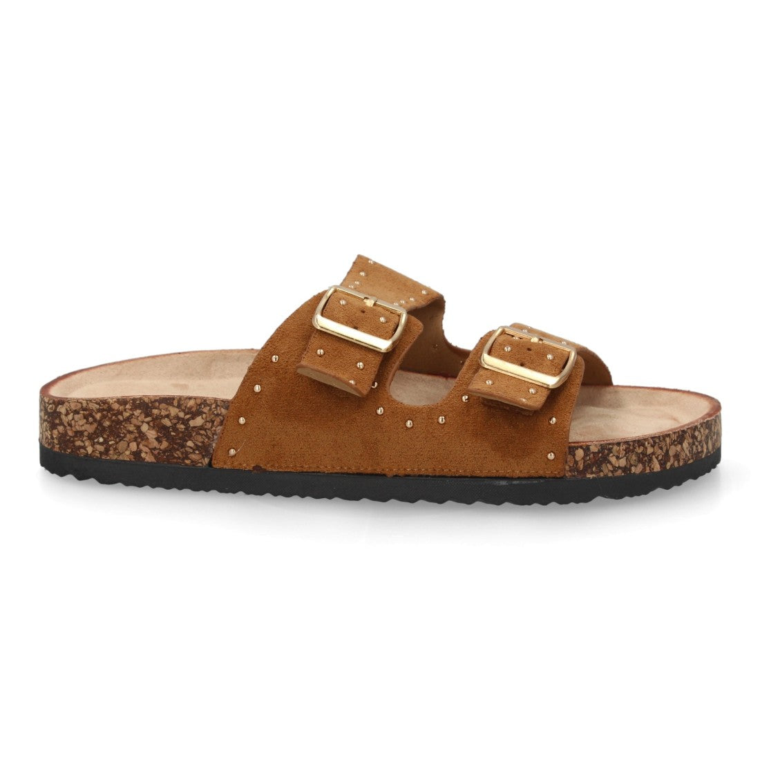 Sandalia bio camel con dos hebillas ajustables y suela de corcho.