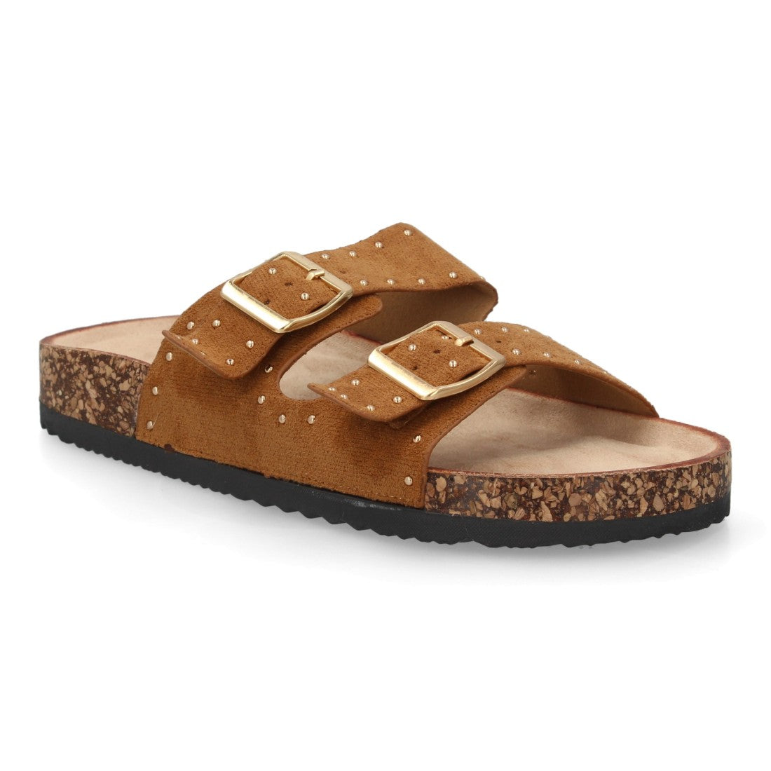 Sandalia bio camel con dos hebillas ajustables y suela de corcho.