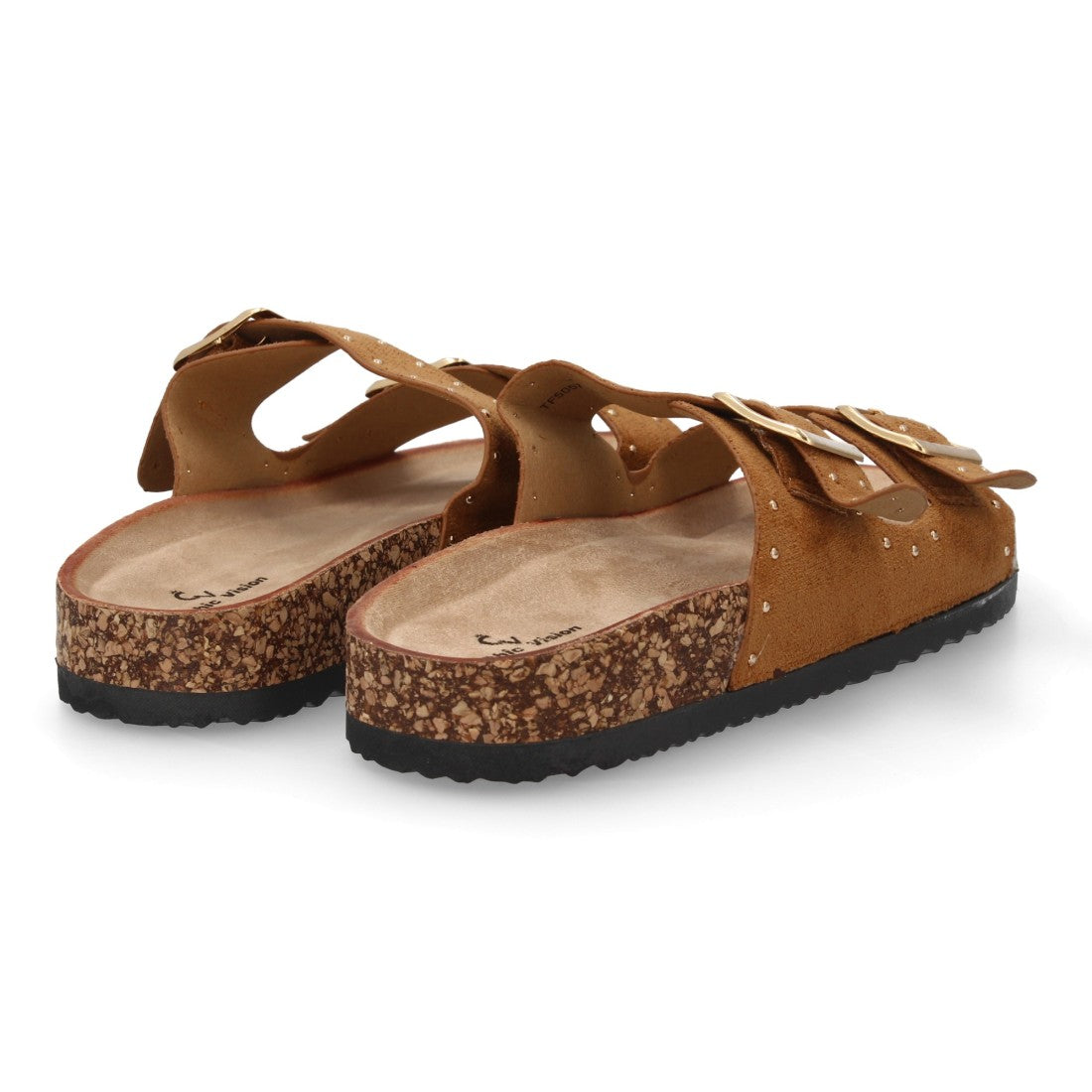 Sandalia bio camel con dos hebillas ajustables y suela de corcho.