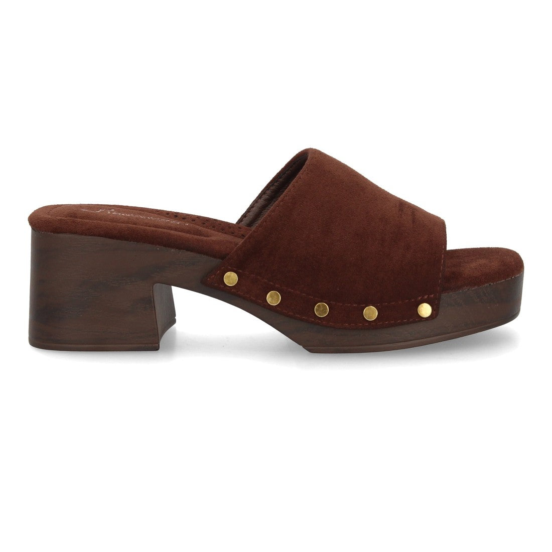 Zueco marrón tacón madera mujer