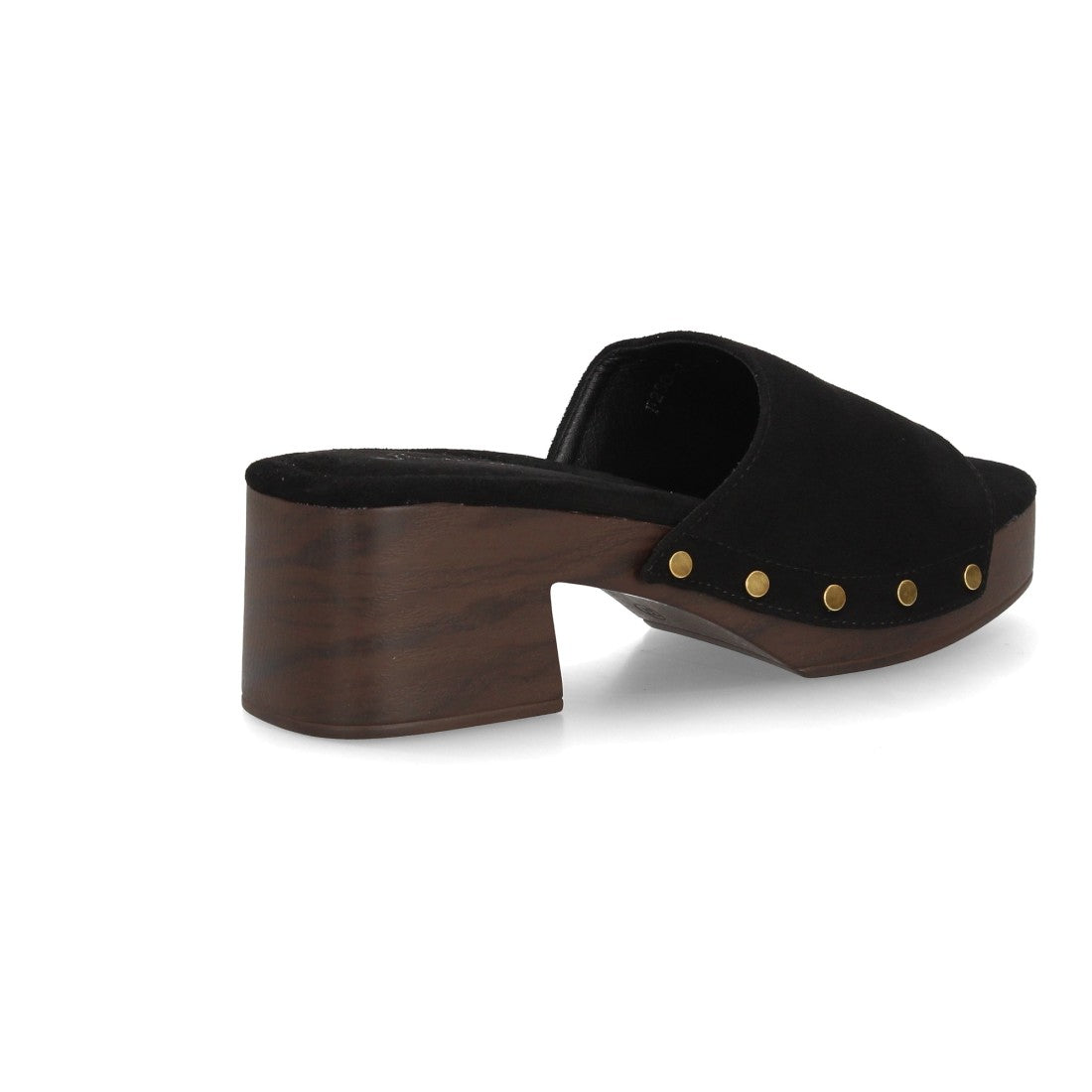 Zueco negro tacón madera mujer