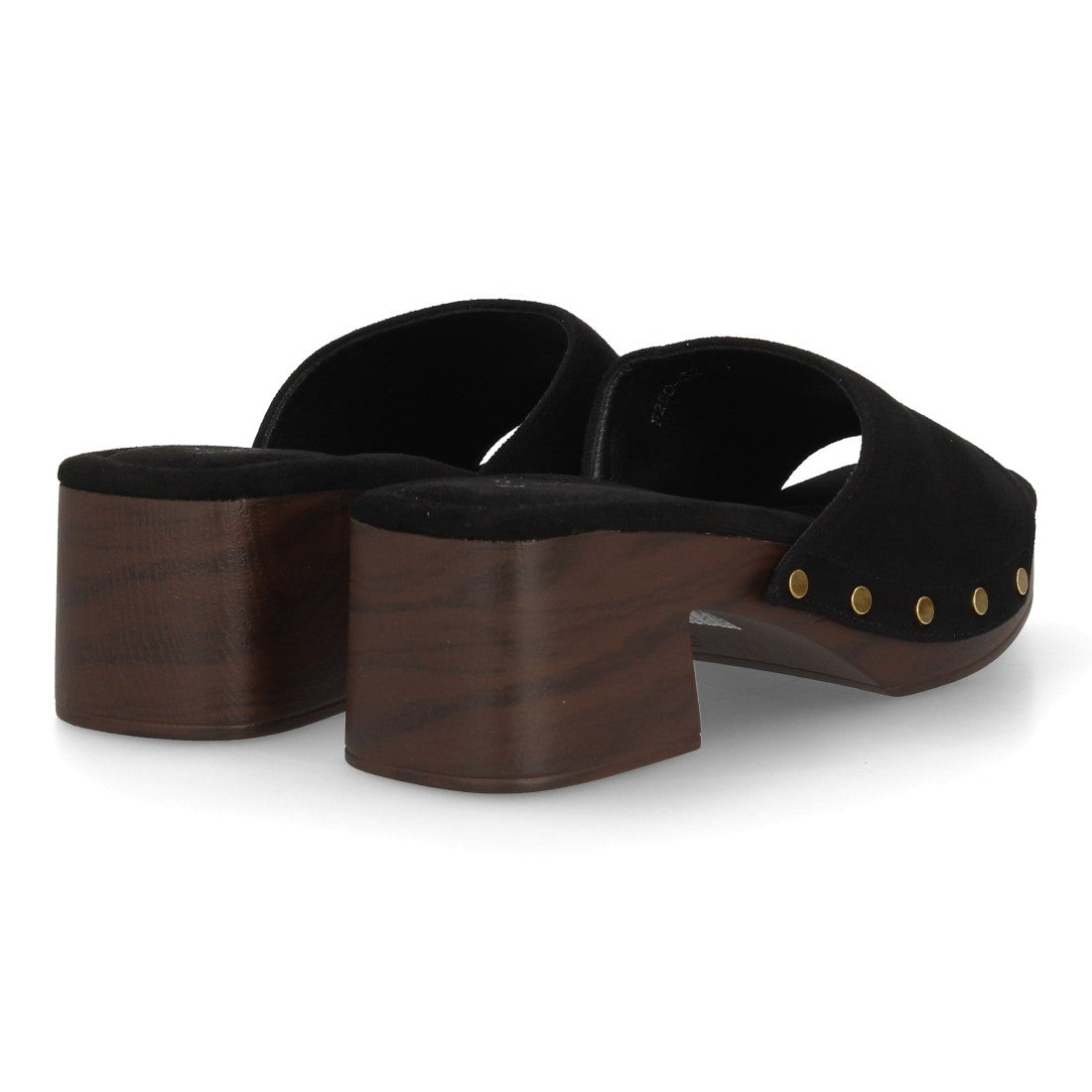 Zueco negro tacón madera mujer