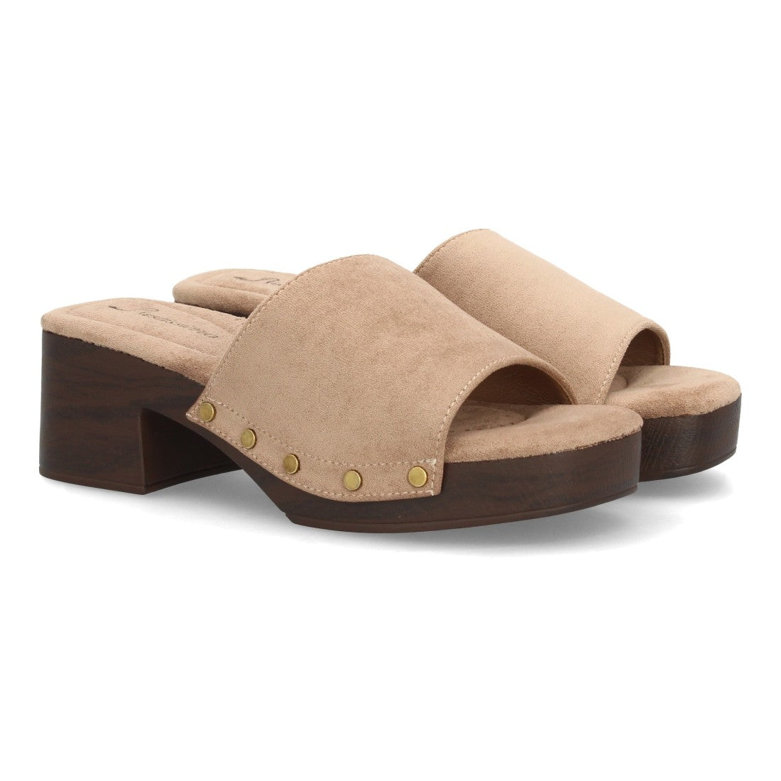 Zueco kaki tacón ancho madera mujer