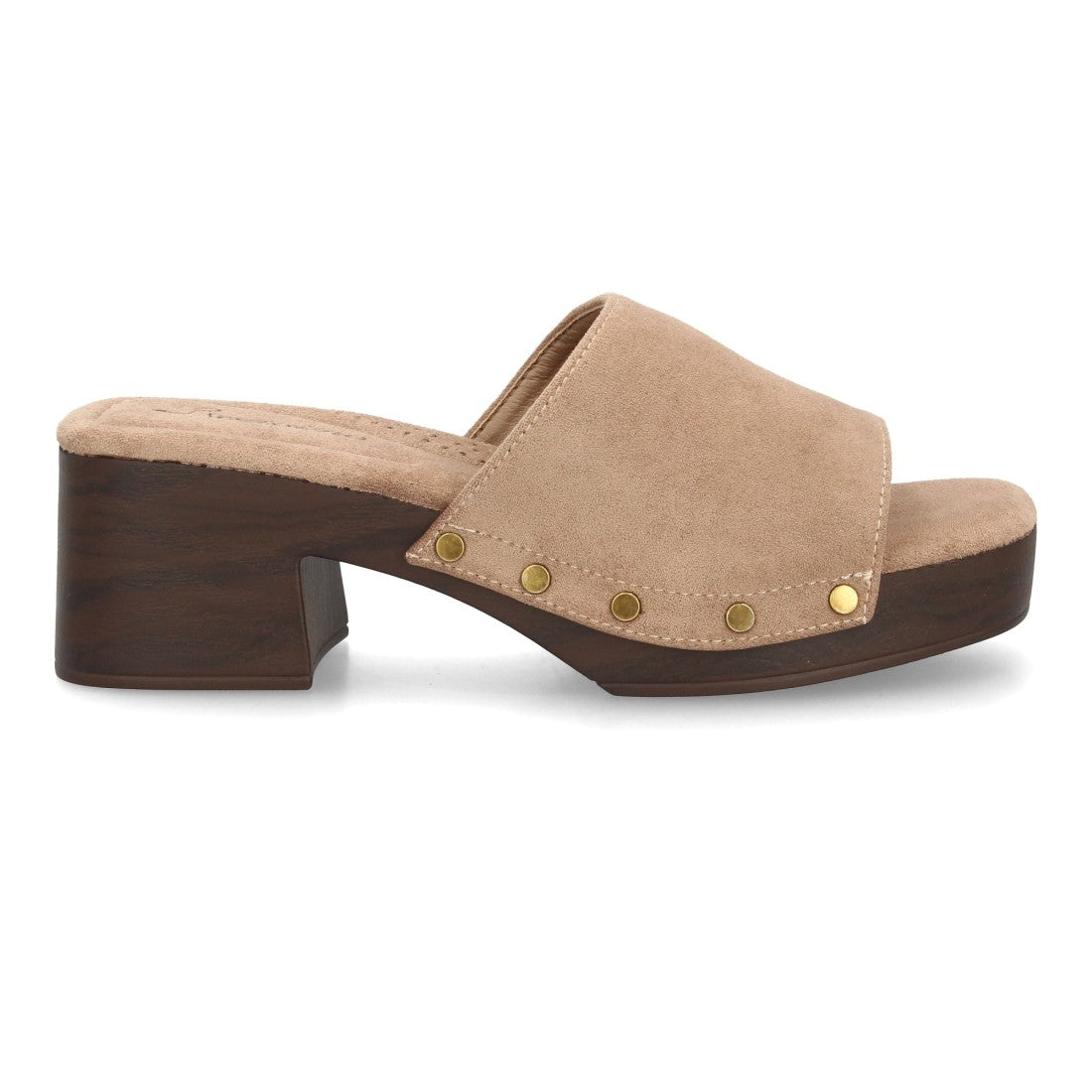 Zueco kaki tacón ancho madera mujer