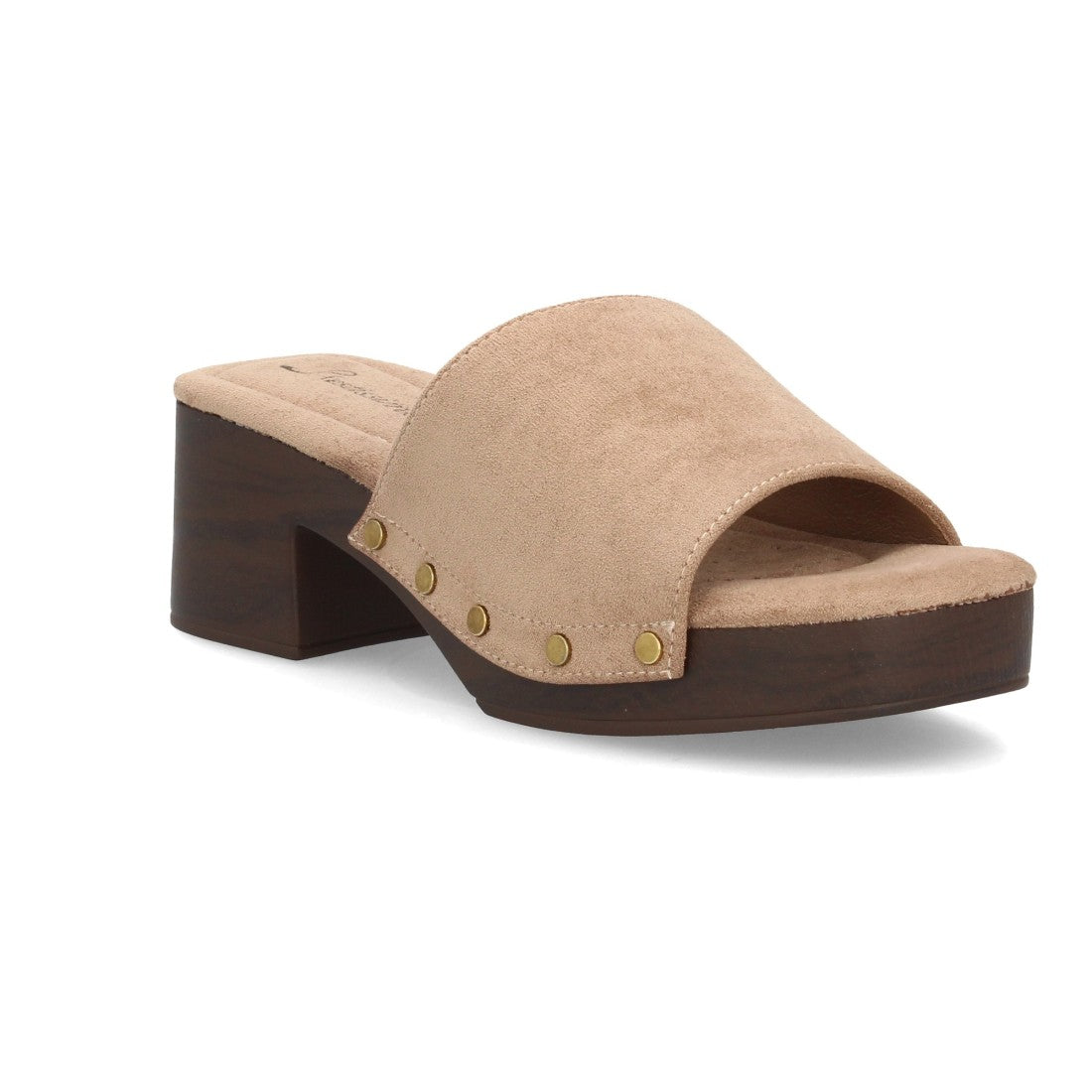 Zueco kaki tacón ancho madera mujer