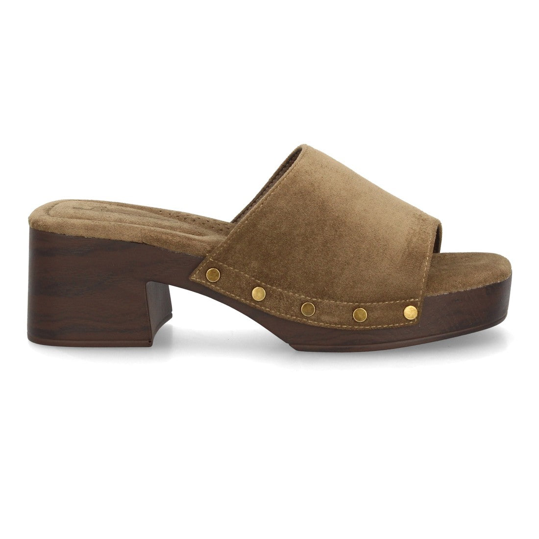 Zueco verde tacón madera mujer