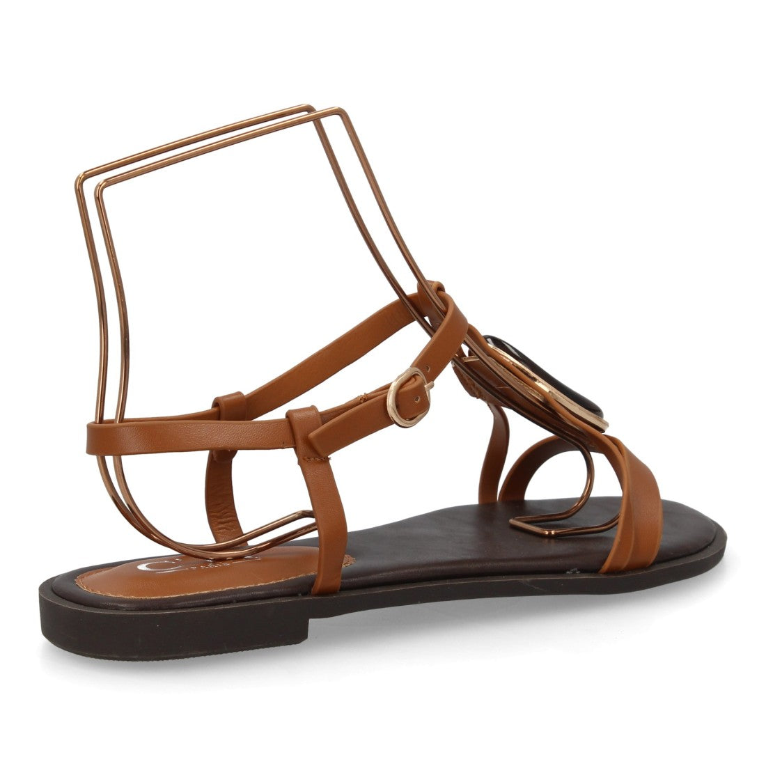 sandalia plana camel mujer detalle piedra