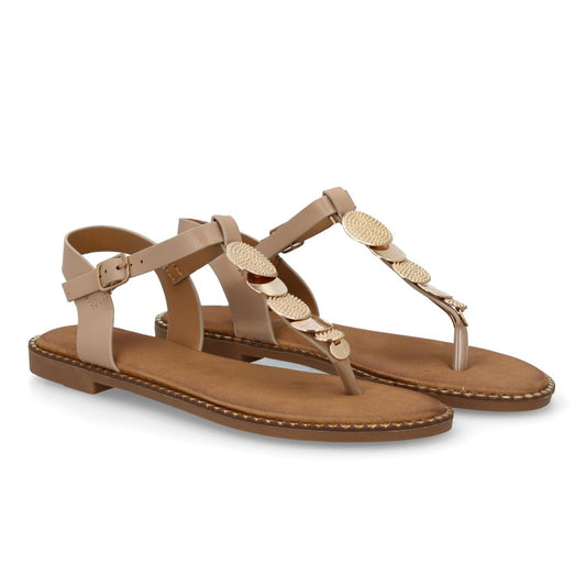 sandalia plana kaki dedo metálica mujer