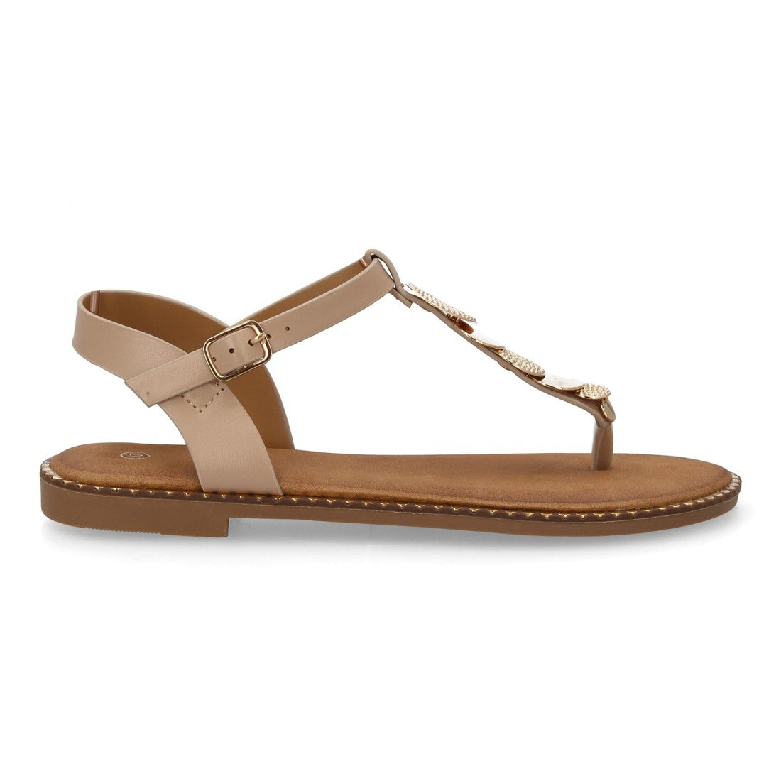 sandalia plana kaki dedo metálica mujer