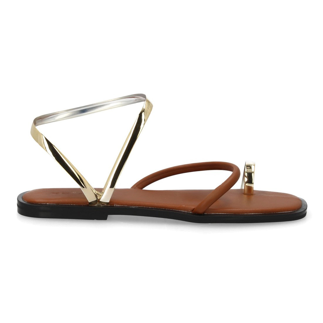 Sandalia plana camel tiras modernas mujer