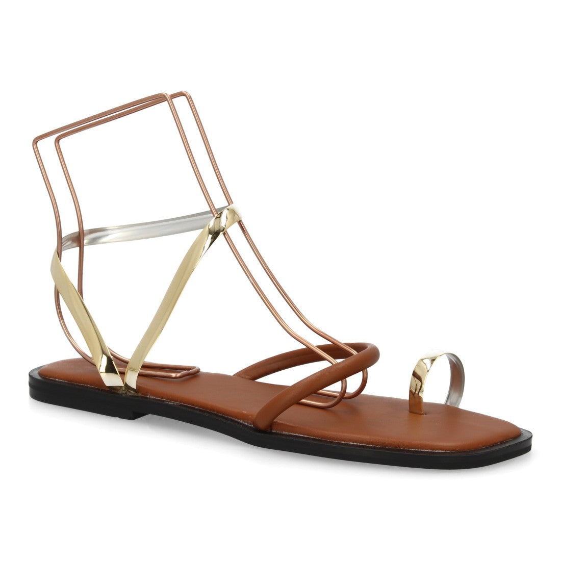Sandalia plana camel tiras modernas mujer