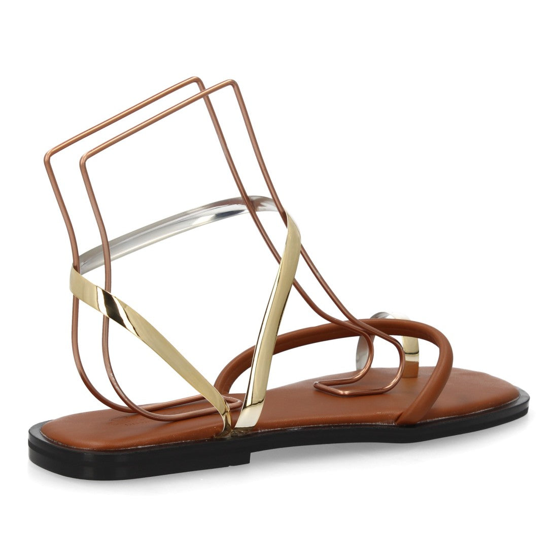 Sandalia plana camel tiras modernas mujer