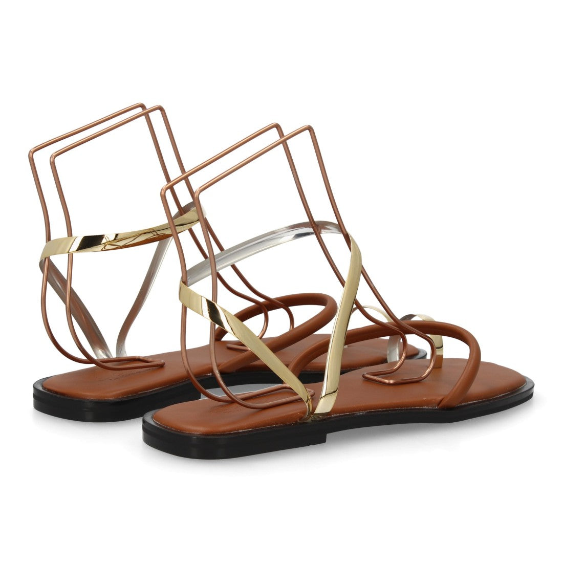 Sandalia plana camel tiras modernas mujer