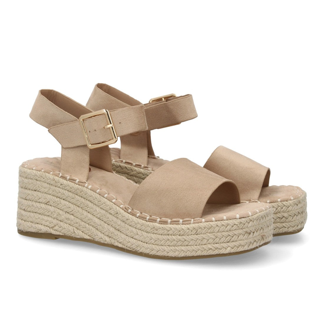 sandalia cuña beige yute acolchada mujer