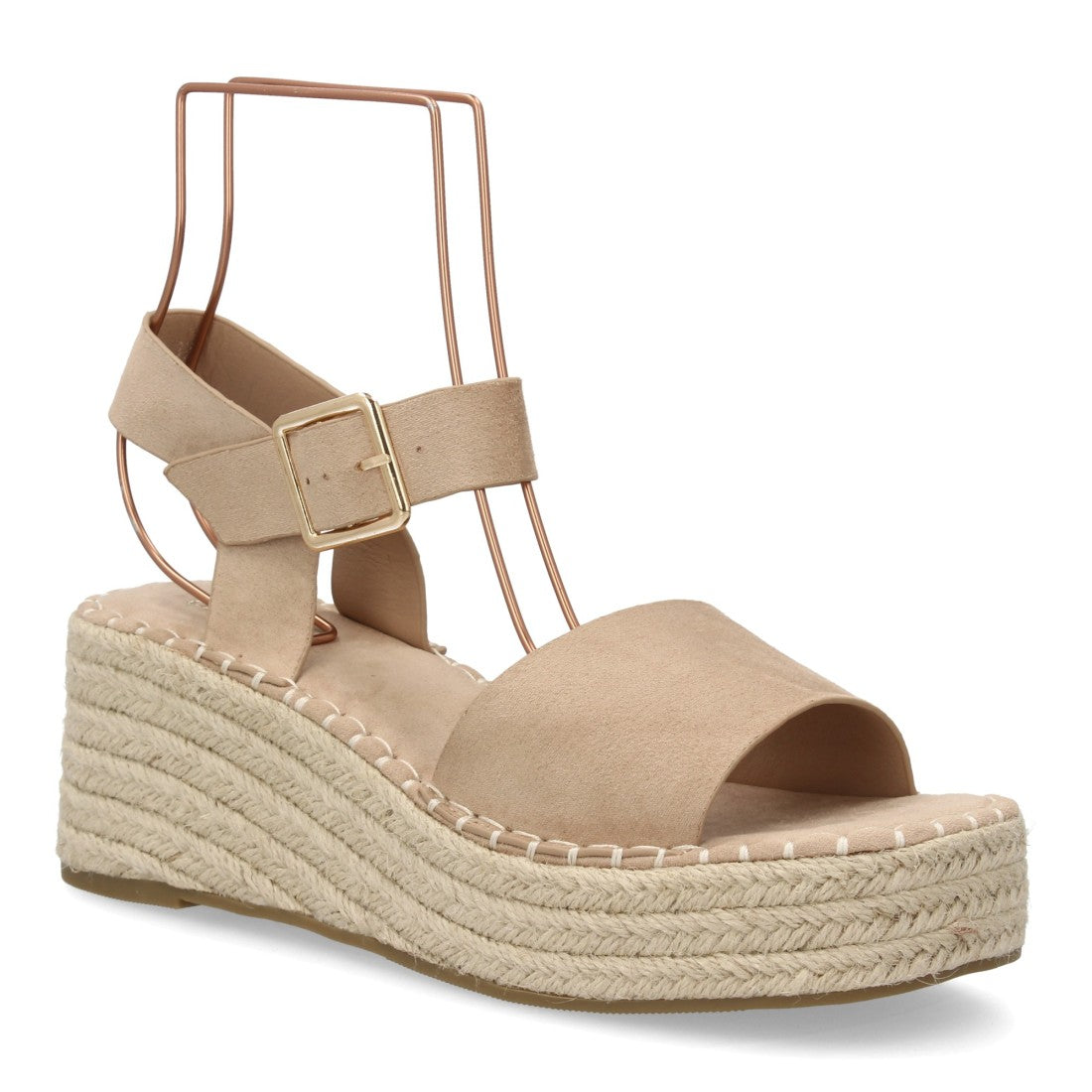 sandalia cuña beige yute acolchada mujer