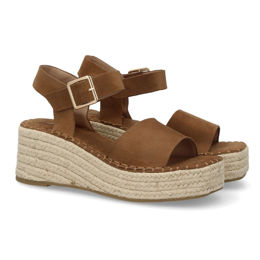 sandalia cuña camel yute acolchada mujer