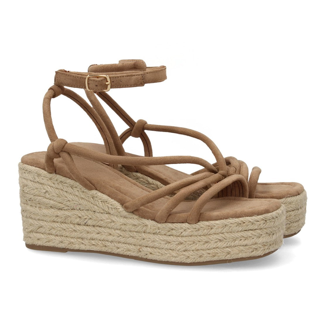 Sandalia cuña mujer kaki con plataforma de esparto/yute.