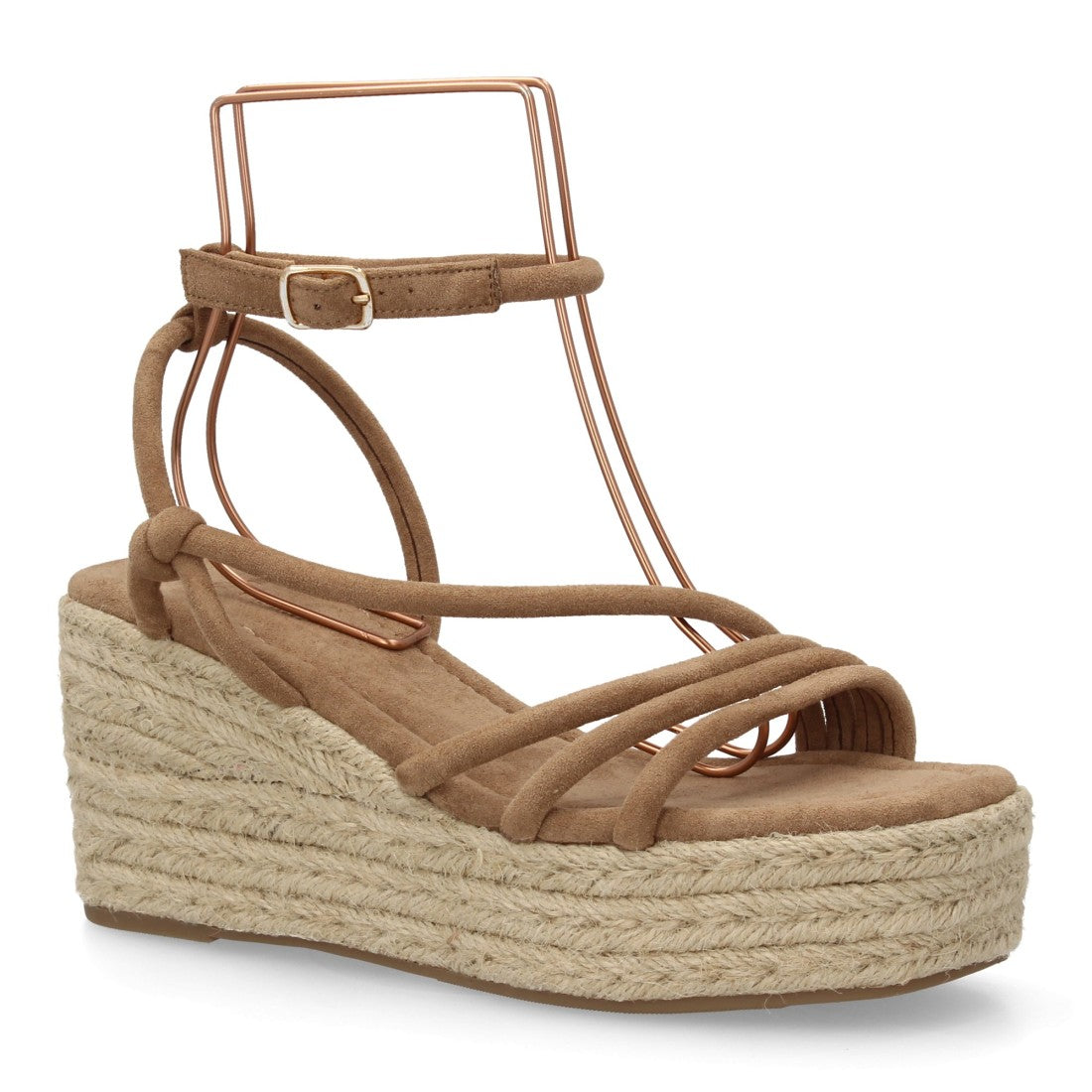 Sandalia cuña mujer kaki con plataforma de esparto/yute.