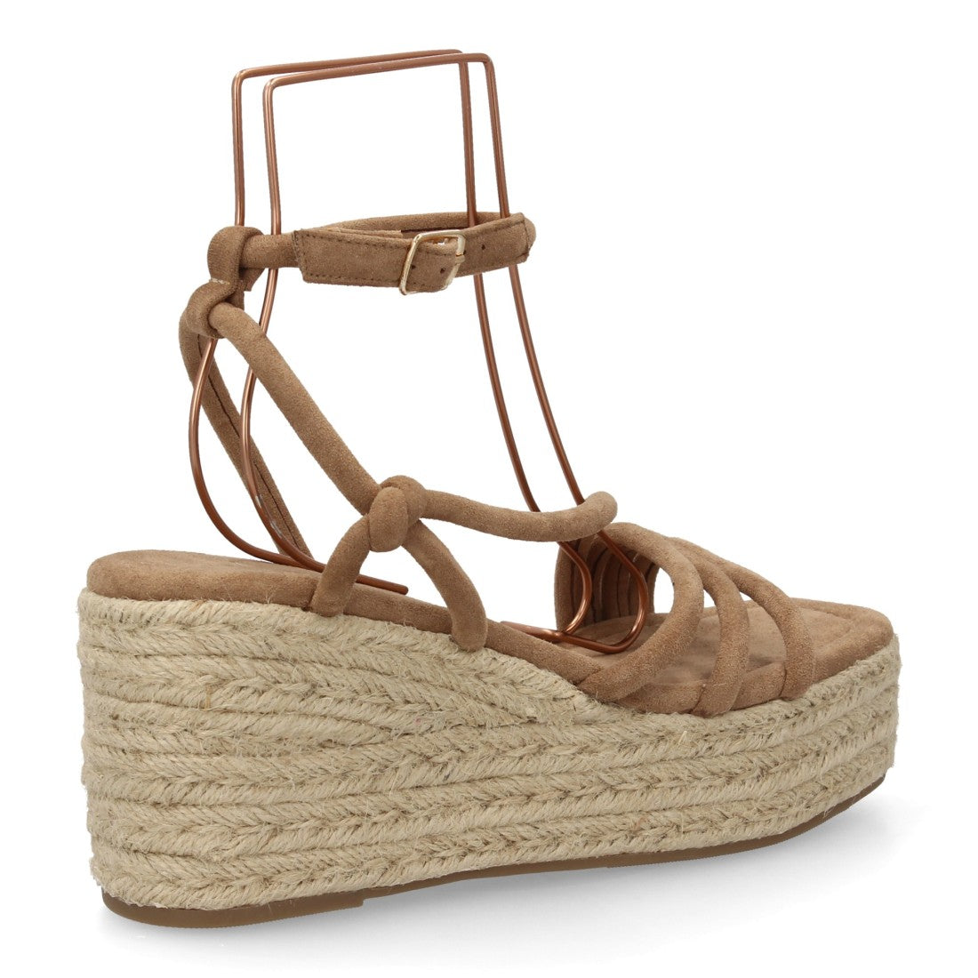Sandalia cuña mujer kaki con plataforma de esparto/yute.