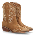Botines Elegantes De Tacón Ancho Y Acabado Suave Para Mujer Color Camel en vista principal para mujer