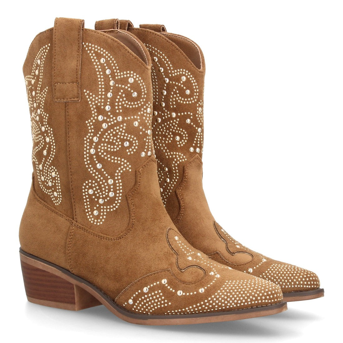 Botines Elegantes De Tacón Ancho Y Acabado Suave Para Mujer Color Camel en vista principal para mujer