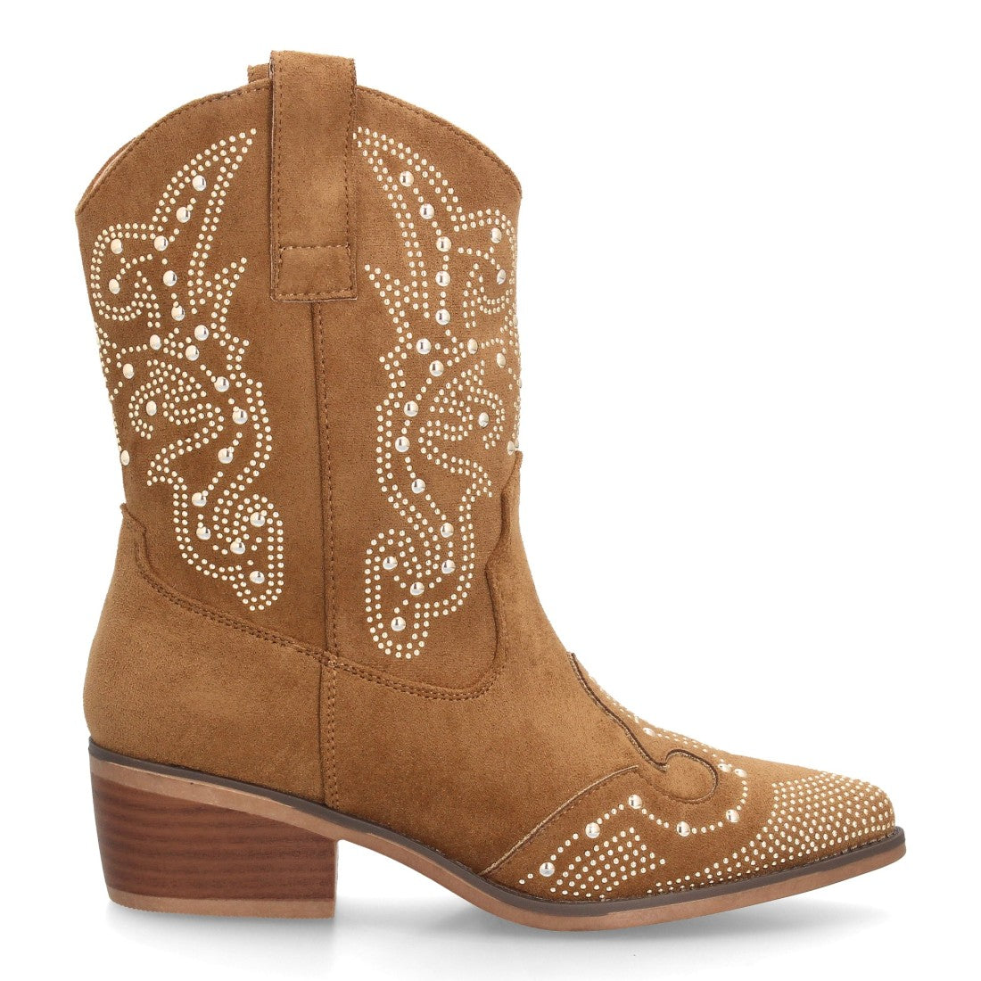Botines Elegantes De Tacón Ancho Y Acabado Suave Para Mujer Color Camel en vista principal para mujer