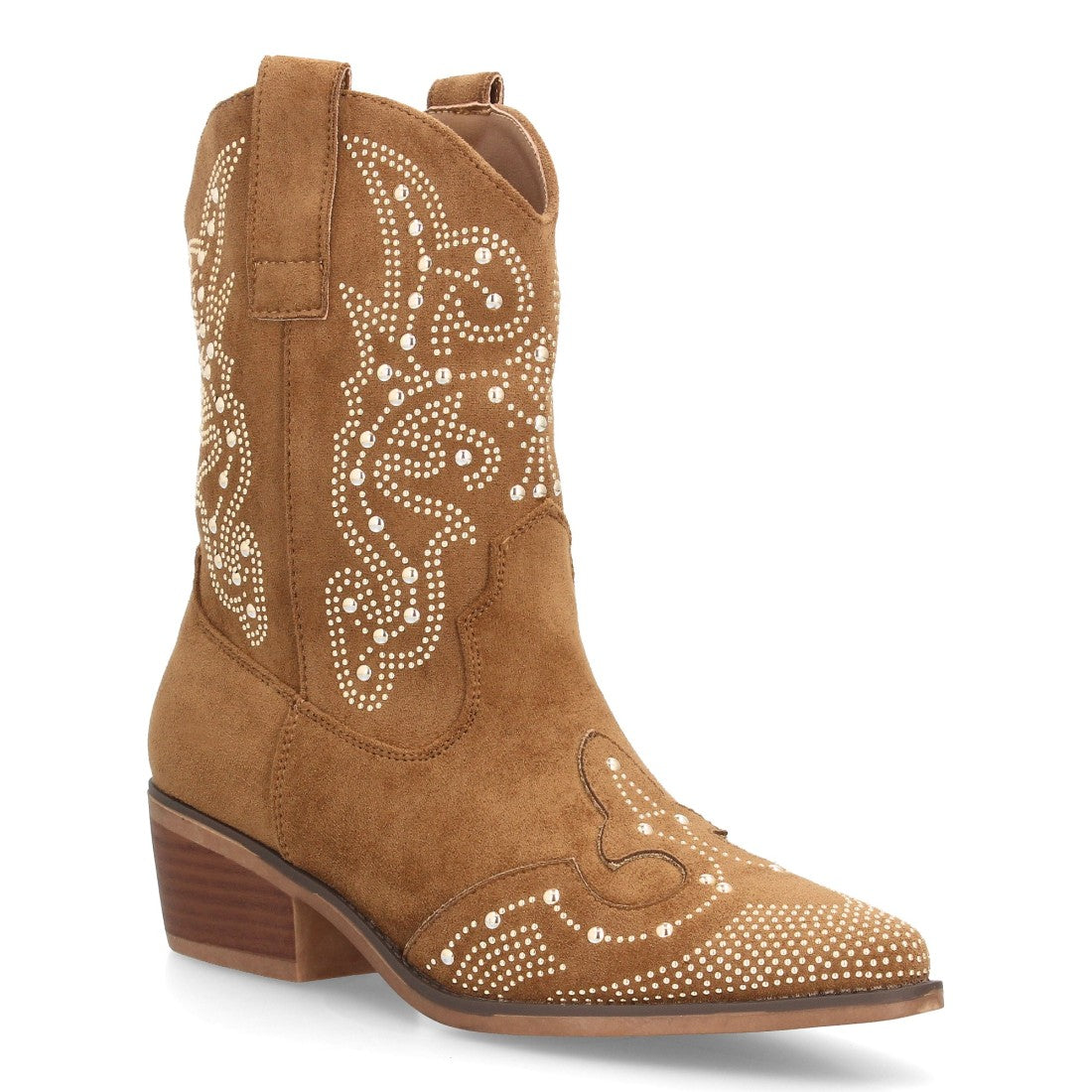 Botines Elegantes De Tacón Ancho Y Acabado Suave Para Mujer Color Camel en vista principal para mujer