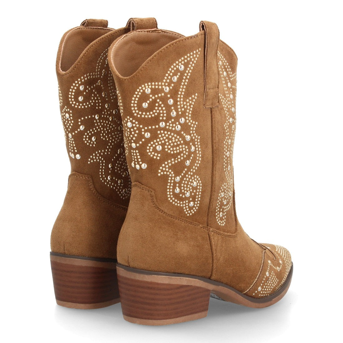 Botines Elegantes De Tacón Ancho Y Acabado Suave Para Mujer Color Camel en vista principal para mujer