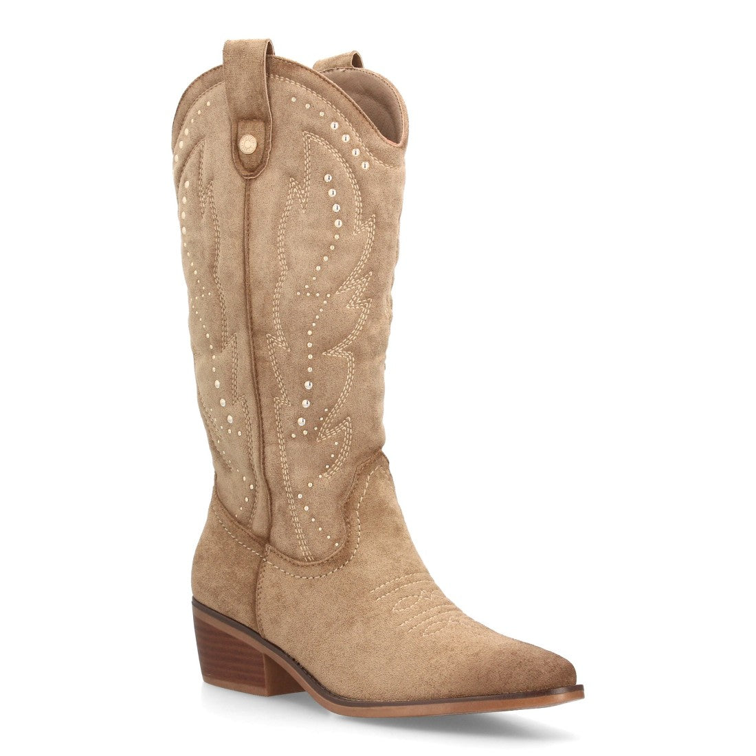 Botines Elegantes De Tacón Ancho Y Acabado Suave Para Mujer Color Kaki en vista principal para mujer