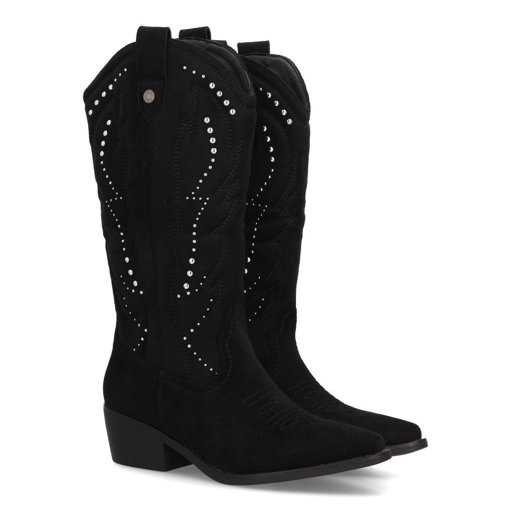 Botines Elegantes De Tacón Ancho Y Acabado Suave Para Mujer Color Negro en vista principal para mujer