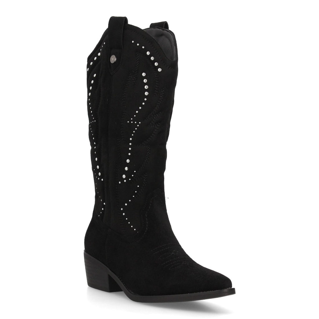 Botines Elegantes De Tacón Ancho Y Acabado Suave Para Mujer Color Negro en vista principal para mujer
