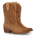 Bota alta cowboy para mujer en color camel con costuras decorativas