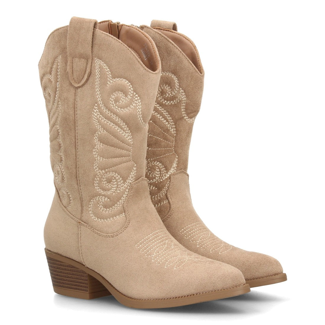 Bota alta cowboy verde kaki para mujer con bordados decorativos en la caña