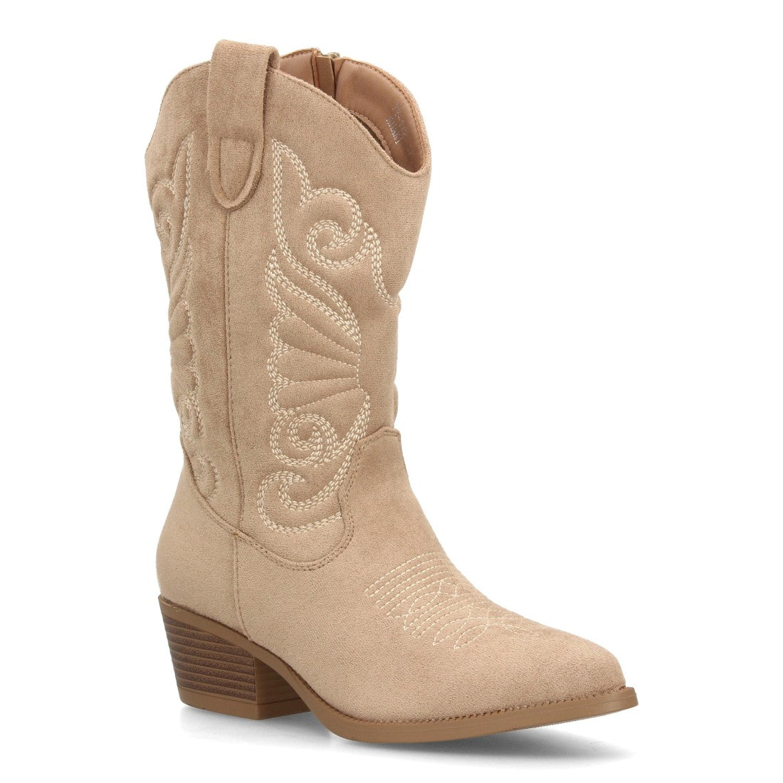 Bota alta cowboy verde kaki para mujer con bordados decorativos en la caña